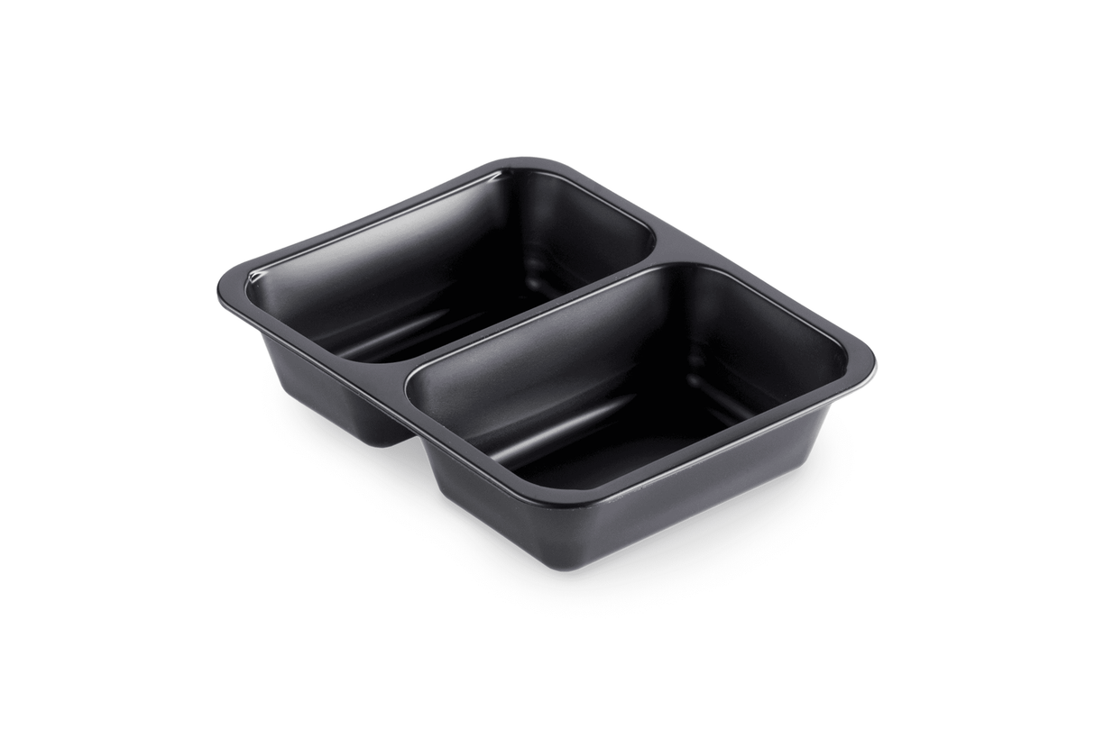PP-Schale Caterline 227 x 178 x 50mm mit zwei Fächern | schwarz Verpackung2Go