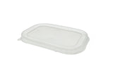 Transparenter rPet-Deckel passend für ovale Salatschalen 750ml und 1000ml, zeigt glatte Kanten und stapelbares Design.