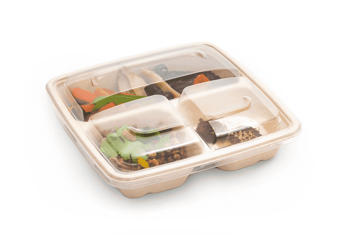 Verpackung2GoPP Deckel für BePulp Menüschale mit drei Fächern