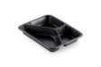 Schwarze Siegelschale mit drei Fächern, ideal zur Organisation von Lebensmitteln, Maße 227 x 178 x 32mm.
