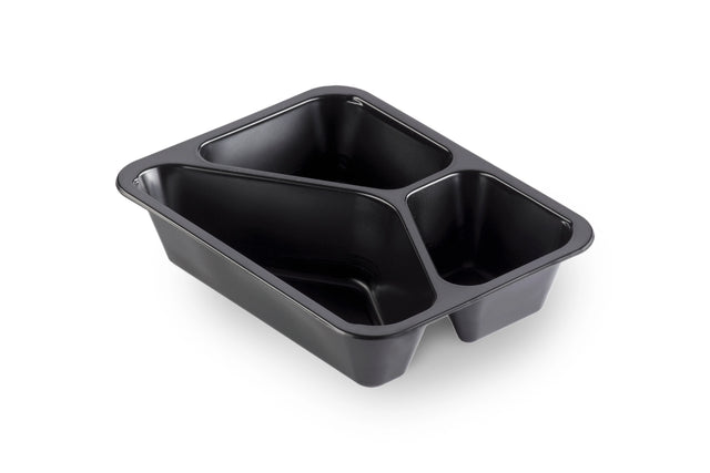 PP-Schale Caterline 227 x 178 x 50mm mit drei Fächern | schwarz Verpackung2Go