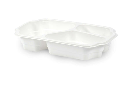 PP-Schale take - away 250 x 159 x 48 mm mit drei Fächern | weiß Verpackung2Go